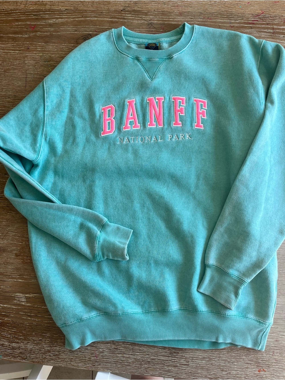 BANFF National Park Aqua Sweatshirt with Pink Lettering
